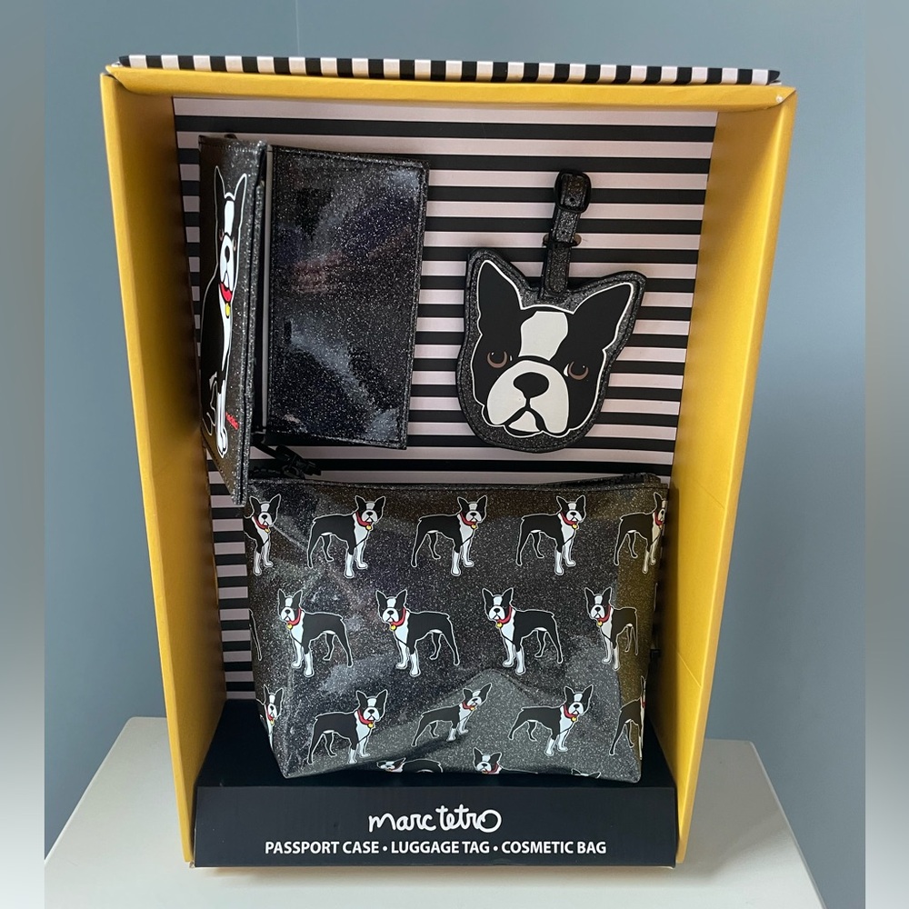 NWT Marc Tetro Terrier 3-Piece Travel Set Passport Case Luggage Tag Cosmetic Bag